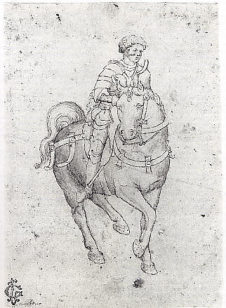 A Warrior on Horseback, The Veneto (1425–1449), Pen and brown ink, brown wash, over black chalk