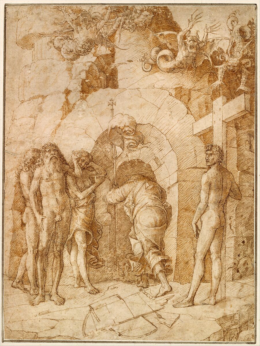The Descent into Limbo, Circle of Andrea Mantegna (Italian, Isola di Carturo 1430/31–1506 Mantua), Pen and brown ink, brown wash