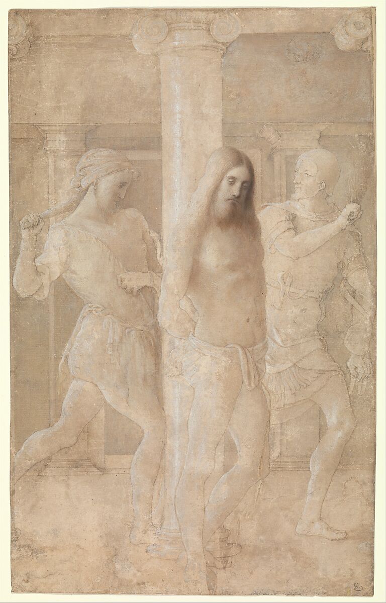 The Flagellation, Lombardy (?)  , late 15th century, Point of the brush and brown and light gray ink, brown and grayish brown wash, over traces of black chalk, heightened with white (partly oxidized) 