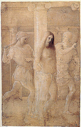 The Flagellation, Lombardy (?)  , late 15th century, Point of the brush and brown and light gray ink, brown and grayish brown wash, over traces of black chalk, heightened with white (partly oxidized)
