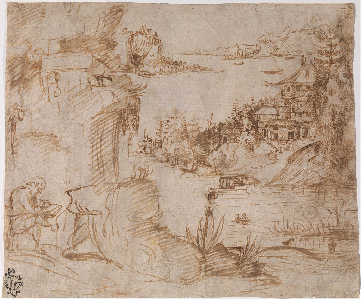 Landscape with Figure, The Veneto (1500–1529), Pen and brown ink 