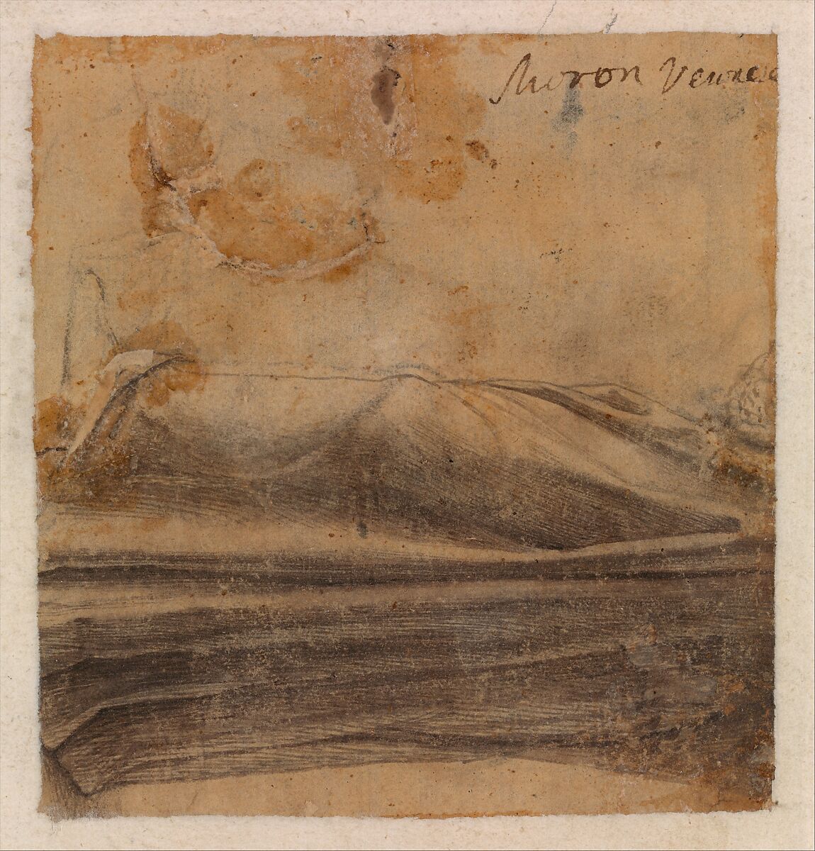 A Gentleman, a Young Woman, and a Dog, Michele da Verona (Italian, Verona ca. 1470–Verona 1536/1544) (?), Brush and gray and brown ink, heightened with white, on light brown paper.