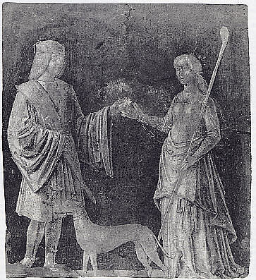 A Gentleman, a Young Woman, and a Dog, Michele da Verona (Italian, Verona ca. 1470–Verona 1536/1544) (?), Brush and gray and brown ink, heightened with white, on light brown paper.