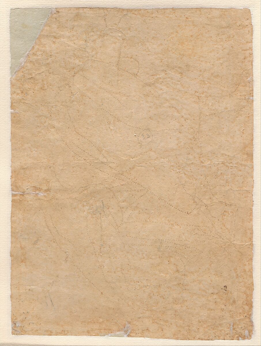 Man and Woman Striding Toward the Left, Circle of Giovanni Francesco Caroto (Italian, Verona ca. 1480–ca. 1555) and, Point of the brush and gray ink, heightened with white, on paper washed with blue., Italian