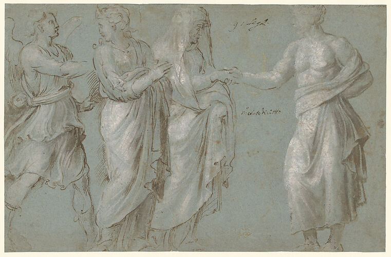 A Winged Figure, two Women, and a Man