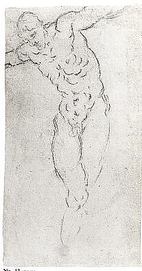 Reclining Male Figure, Jacopo Tintoretto (Jacopo Robusti) (Italian, Venice 1518/19–1594 Venice), Black chalk on blue paper; squared in black chalk.