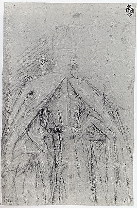 Study for a Portrait of a Doge, Circle of Tintoretto (sixteenth century), Black and white chalk, on rough tan paper.