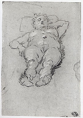 Reclining Female Nude, Domenico Tintoretto (Italian, Venice 1560–1635 Venice), Black and white chalk on blue paper