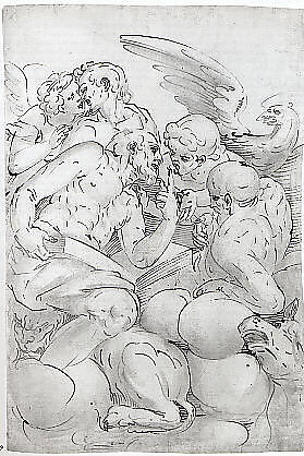 The Four Evangelists, School of Cambiaso (Italian, 1527–1585), Pen and brown ink, brown wash over traces of black chalk.