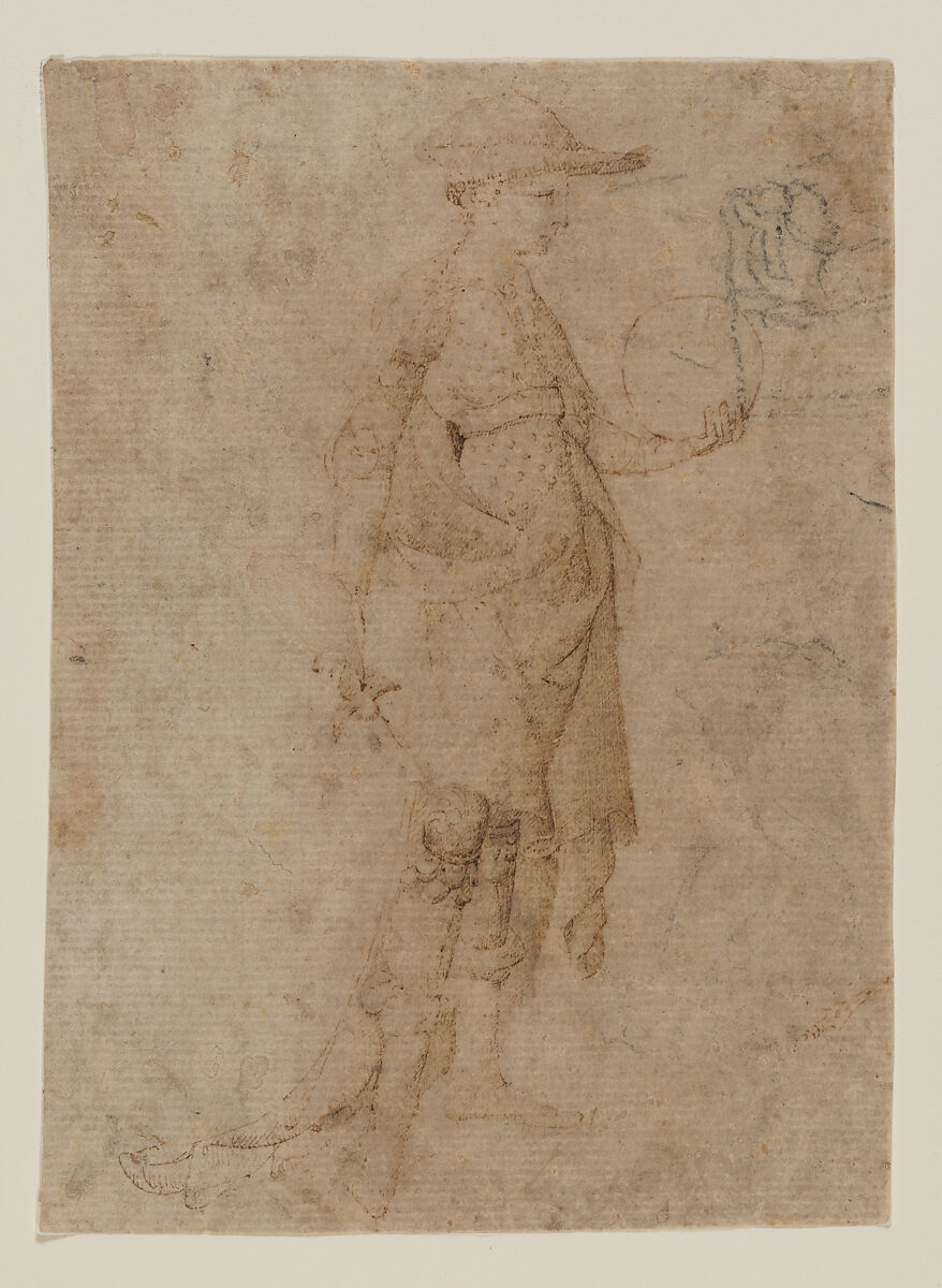 A Young Man in Armor, Facing Right, Attributed to Arcangelo di Cola da Camerino (Italian, born Macerata(?), active 1416–29), Pen and brown ink, brown wash. 