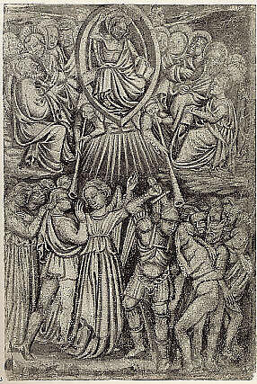 The Last Judgment, Circle of Ottaviano Nelli (Italian, Gubbio ca. 1370 – 1444(?) Gubbio), Brush and brown ink, brown wash, heightened with white, on greenish blue paper., Italian, Gubbio