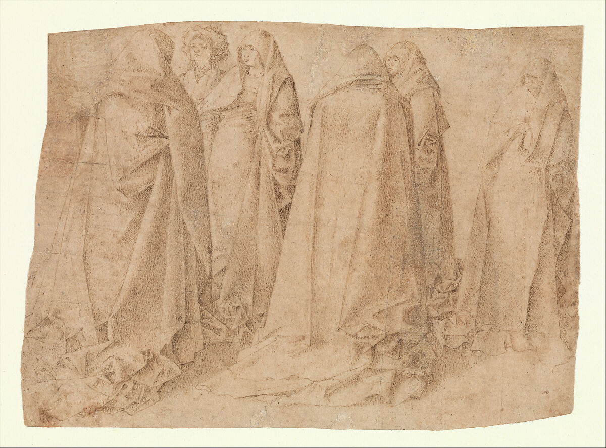 Group of Draped Figures, Attributed to Antonello da Messina (Antonello di Giovanni d&#39;Antonio) (Italian, Messina ca. 1430–1479 Messina), Tip of the brush (or fine pen?) and brown ink 