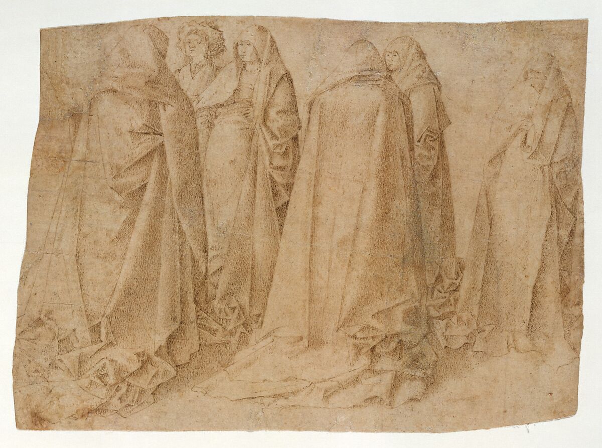 Group of Draped Figures, Attributed to Antonello da Messina (Antonello di Giovanni d'Antonio) (Italian, Messina ca. 1430–1479 Messina), Tip of the brush (or fine pen?) and brown ink