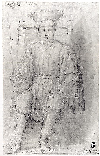 A Man Seated on a Throne, Follower of Piero della Francesca (Italian, San Sepolcro, ca. 1412–1492 San Sepolcro), Pen and brown ink, brush and brown ink, brown wash, heightened with white (partly oxidized), over traces of black chalk., Italian