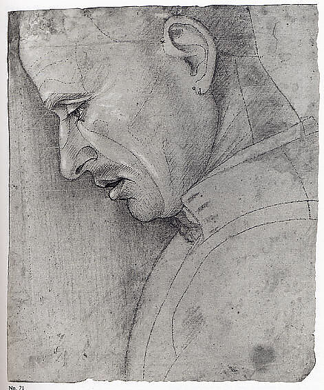 Head of a Man in Profile, Luca Signorelli (Luca d'Egidio di Luca di Ventura) (Italian, Cortona, active by 1470–died 1523 Cortona), Black chalk, pen and brown ink, heightened with white.