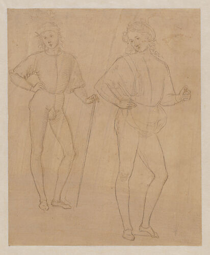 Two Studies of a Standing Youth in Quattrocento Clothing (recto); a cardinal's hat on a fragmentary coat of arms with a griffin (the arms of the city of Perugia) (verso)