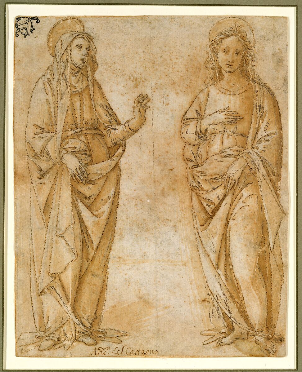 The Virgin and Saint John the Evangelist, Attributed to Raffaellino del Garbo (also known as Raffaelle de&#39; Capponi and Raffaelle de&#39; Carli) (Italian, San Lorenzo a Vigliano, near Florence, ca. 1470–after 1527 Florence), Pen and light and dark brown ink, brush and brown wash, heightened with white, over black chalk underdrawing. 