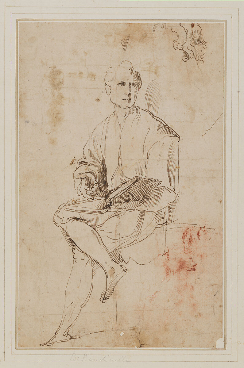 A Seated Man Declaiming from a Book, Pen and brown ink