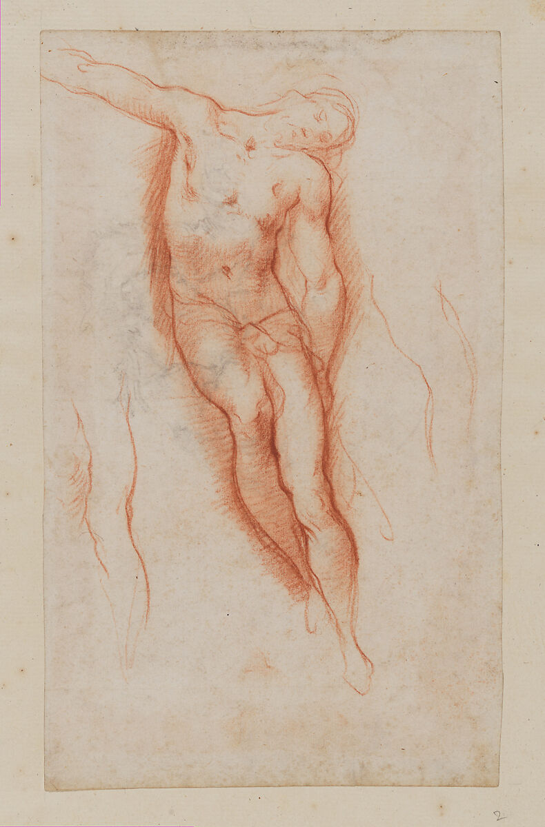 Study for the Figure of Christ in a Deposition, Ventura Salimbeni  Italian, Red chalk, over traces of an illegible sketch in black chalk.
