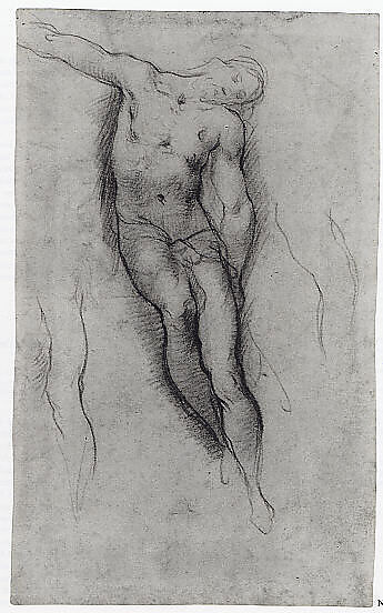 Study for the Figure of Christ in a Deposition, Ventura Salimbeni (Italian, Siena 1568–1613 Siena), Red chalk, over traces of an illegible sketch in black chalk.