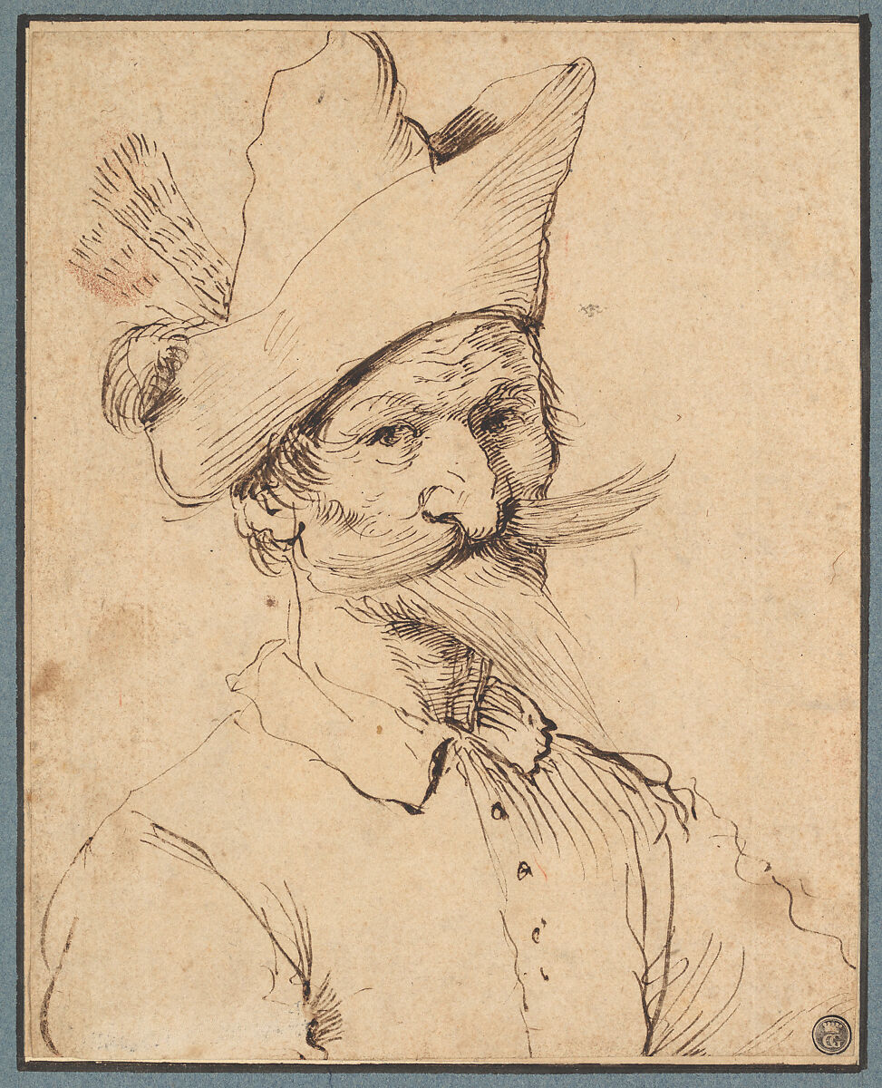 Male Caricature, Follower of Guercino (1591–1666), Pen and brown ink 