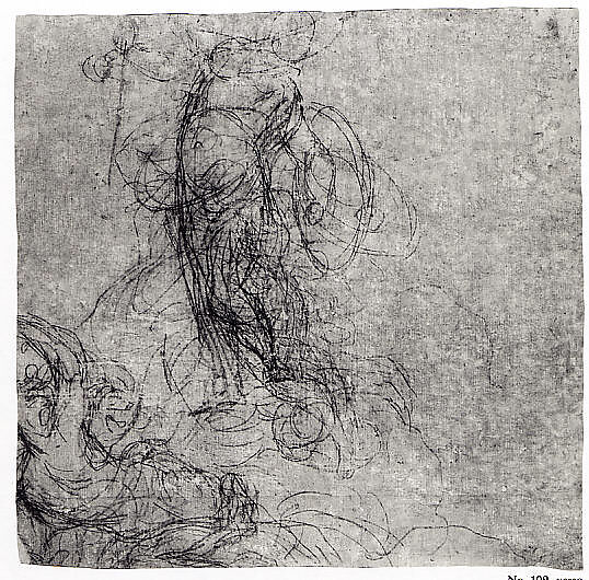 The Massacre of the Innocents, The Veneto (1600–1699), Black chalk, heightened with white (partly oxidized), on paper tinted orangish red.