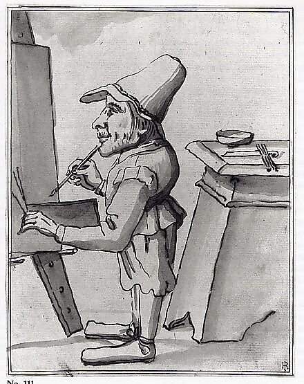 Caricature of  a Dwarf Painter at His Easel, Tuscany (?), Pen and brown ink, gray and brown wash, Italian, Tuscan(?)