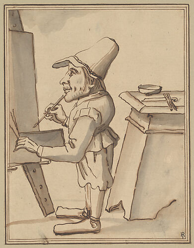 Caricature of  a Dwarf Painter at His Easel