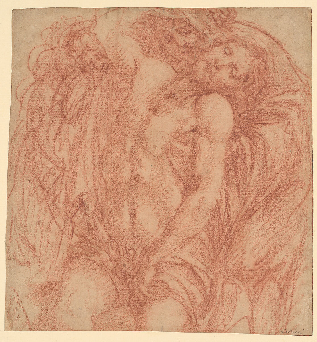 Study for a Pietà, Fabrizio Boschi (Italian, Florence 1572–1642 Florence), Red chalk, traces of black chalk 