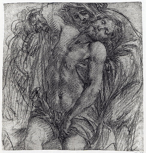 Study for a Pietà, Fabrizio Boschi (Italian, Florence 1572–1642 Florence), Red chalk, traces of black chalk