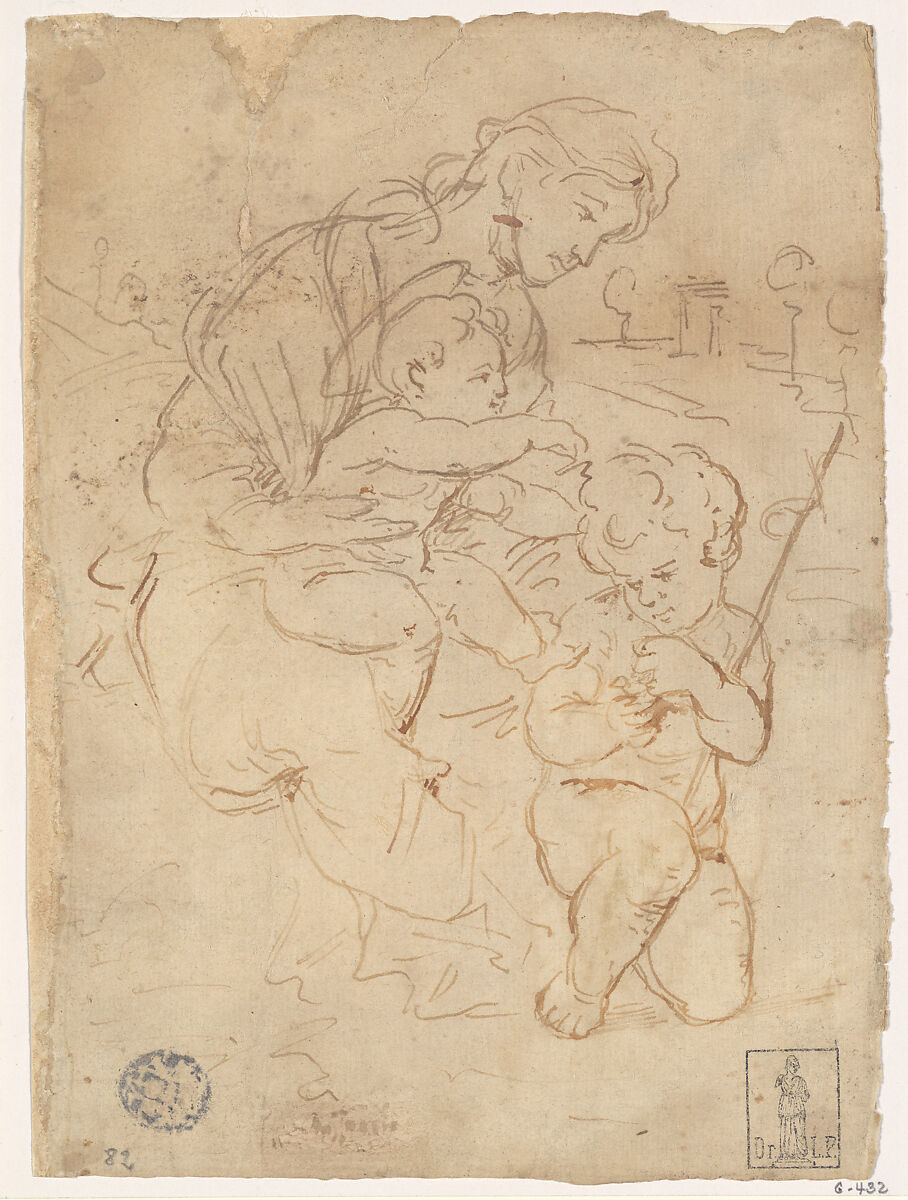 Madonna and Child with the Young Saint John the Baptist, Italy, In the manner of Raphael ((?) 1770–1829), Pen and brown ink, Italian 