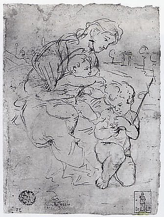 Madonna and Child with the Young Saint John the Baptist, Italy, In the manner of Raphael ((?) 1770–1829), Pen and brown ink, Italian