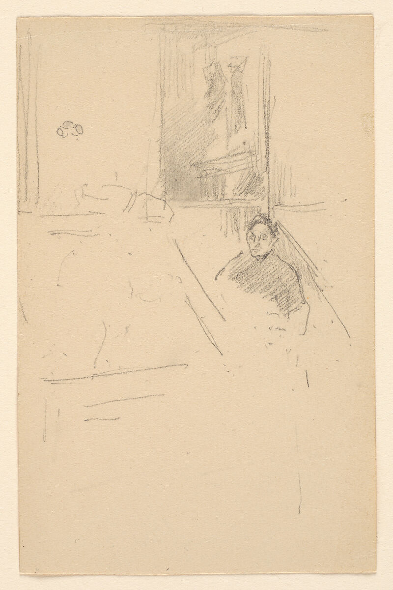 Museum Interior (?) with a Man Seated, James McNeill Whistler  American, Pencil