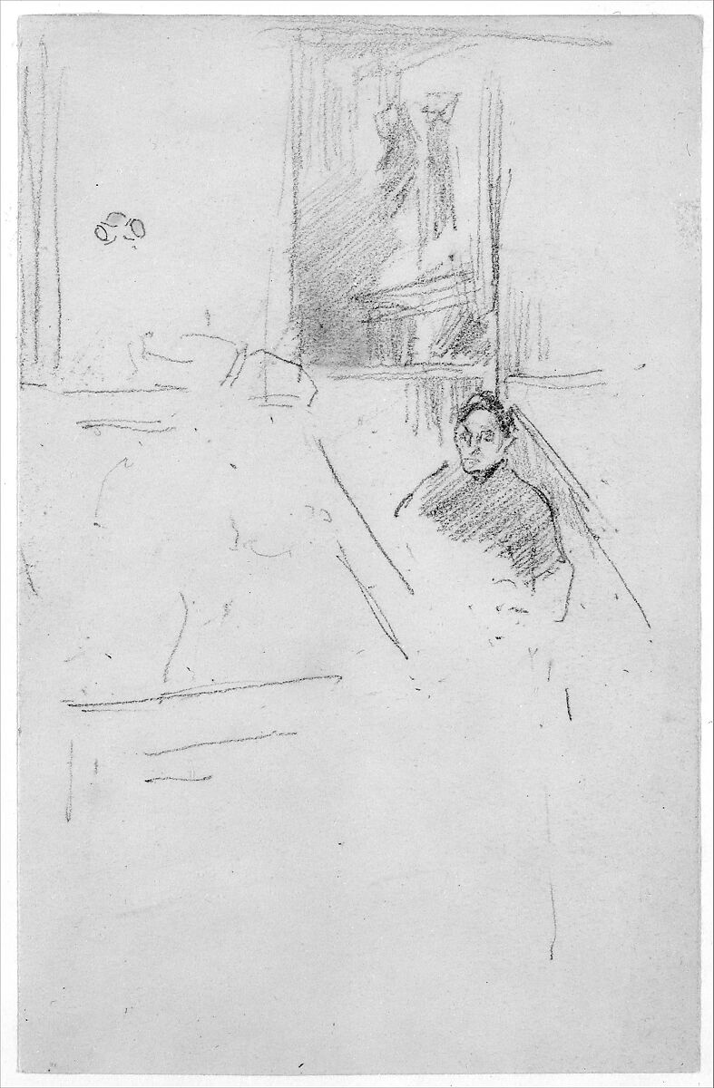 Museum Interior (?) with a Man Seated, James McNeill Whistler (American, Lowell, Massachusetts 1834–1903 London), Pencil