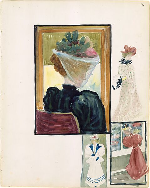 Large Boston Public Garden Sketchbook: Four vignettes of fashionably dressed women, Maurice Brazil Prendergast   American, Recto: watercolor over pencil; verso: pencil