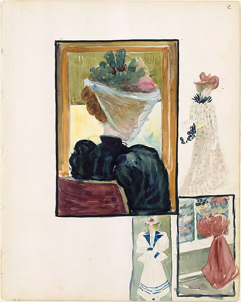 Large Boston Public Garden Sketchbook: Four vignettes of fashionably dressed women, Maurice Brazil Prendergast  (American, St. John’s, Newfoundland 1858–1924 New York), Recto: watercolor over pencil; verso: pencil 