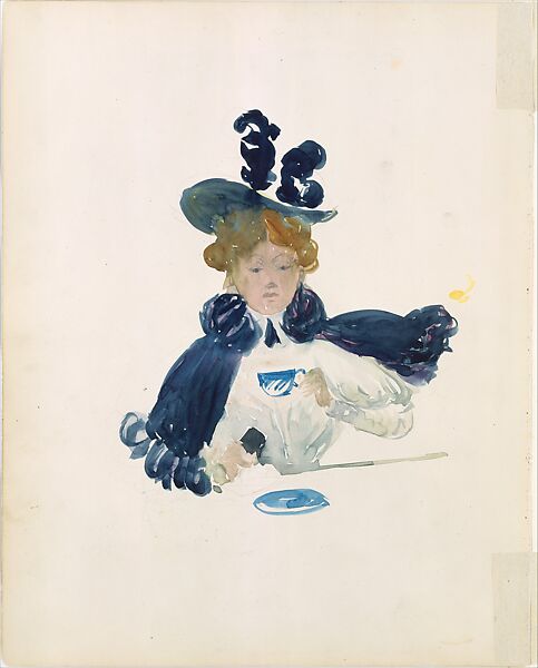 Large Boston Public Garden Sketchbook: A woman walking in the rain under an umbrella, Maurice Brazil Prendergast  (American, St. John’s, Newfoundland 1858–1924 New York), Recto: watercolor over pencil, bordered in pencil and watercolor; Verso: watercolor over pencil