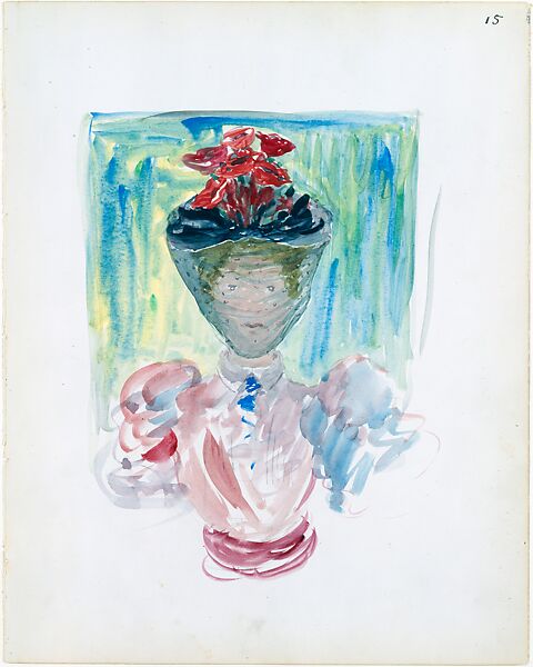 Large Boston Public Garden Sketchbook:  A  woman in a veiled hat decorated with poppies, Maurice Brazil Prendergast  (American, St. John’s, Newfoundland 1858–1924 New York), Recto: watercolor over pancil 
