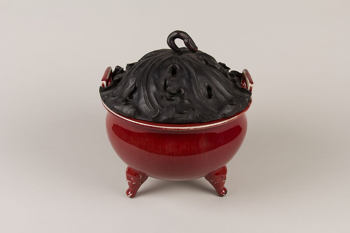 Incense burner, Porcelain with red flambé glaze, China 
