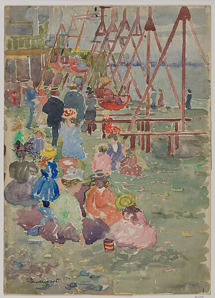 Swings, Revere Beach, Maurice Brazil Prendergast  (American, St. John’s, Newfoundland 1858–1924 New York), Watercolor over pencil 