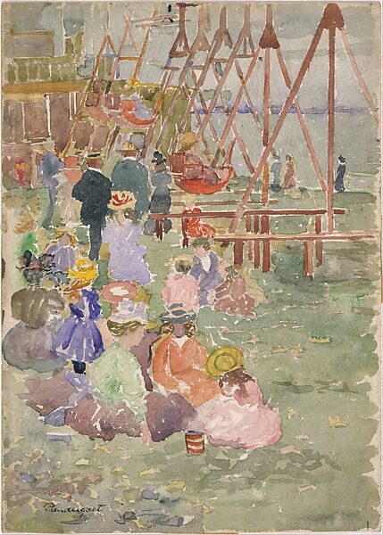 Swings, Revere Beach, Maurice Brazil Prendergast  (American, St. John’s, Newfoundland 1858–1924 New York), Watercolor over pencil