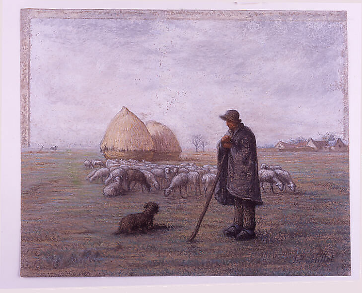 Shepherd and His Flock, After Jean-François Millet (French, Gruchy 1814–1875 Barbizon), Pastel on papier bleuté 