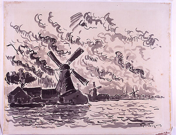 Windmills, Paul Signac (French, Paris 1863–1935 Paris), China ink and ink wash