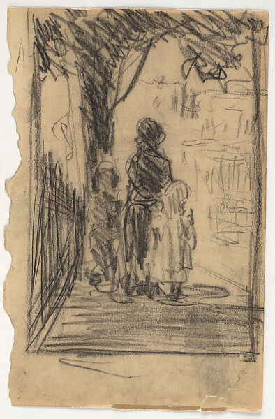 Three Figures Walking, George Luks (American, Williamsport, Pennsylvania 1866–1933 New York), Black chalk 