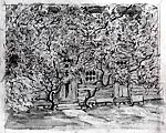 East Hampton House, Autumn, James Preston (American, Roxborough, Pennsylvania 1873–1962 East Hampton, New York), Watercolor over black chalk on board; bordered with a straight edge in pencil
