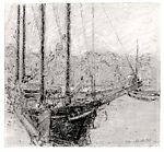 Schooner at Dock, Elmer Livingston MacRae (New York 1875–Cos Cob, Connecticut 1953), Pastel on pumice paper mounted on board