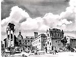 Rome III, Van Day Truex (American, Delphos, Kansas 1904–1979 New York), Pen and brown ink with gray, brown, yellow and orange wash