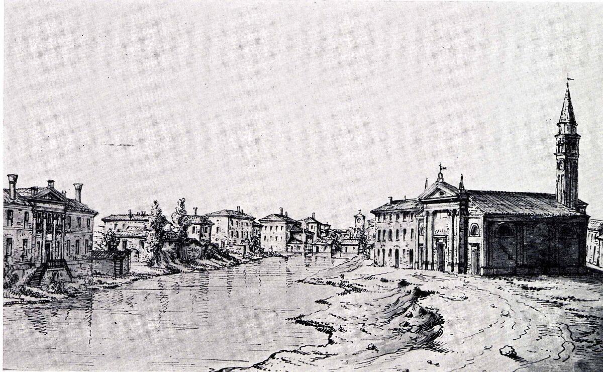 View of Dolo, Bernardo Bellotto (Italian, Venice 1722–1780 Warsaw), Pen and brown ink, gray wash