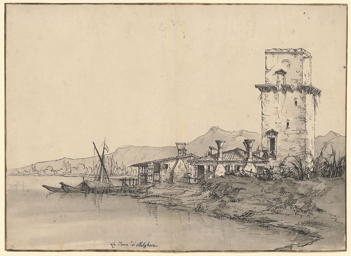 The Tower of Marghera, Bernardo Bellotto  Italian, Pen and brownish black ink, gray wash, over graphite