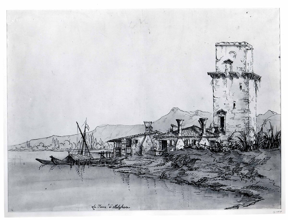 The Tower of Marghera, Bernardo Bellotto (Italian, Venice 1722–1780 Warsaw), Pen and brownish black ink, gray wash, over graphite